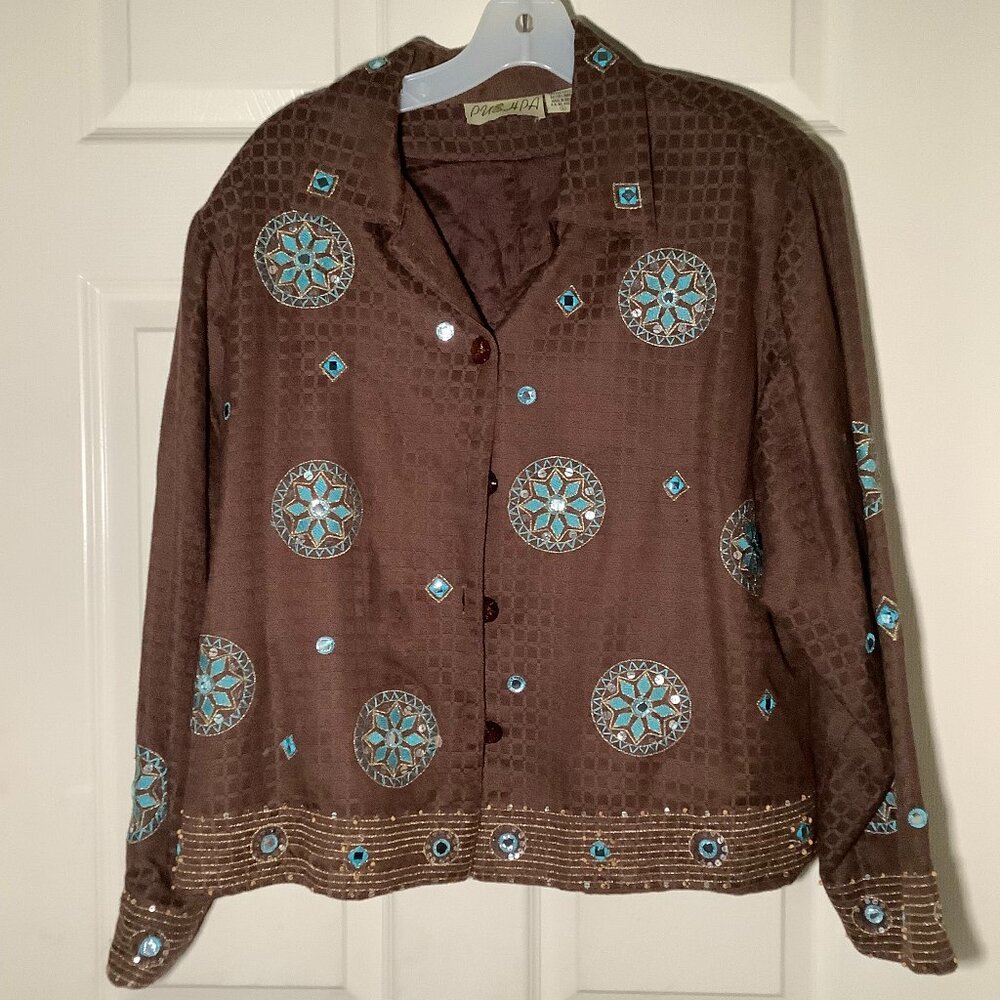 Pushpa Women Sequin Embroidered Brown Blazer/Jacket
